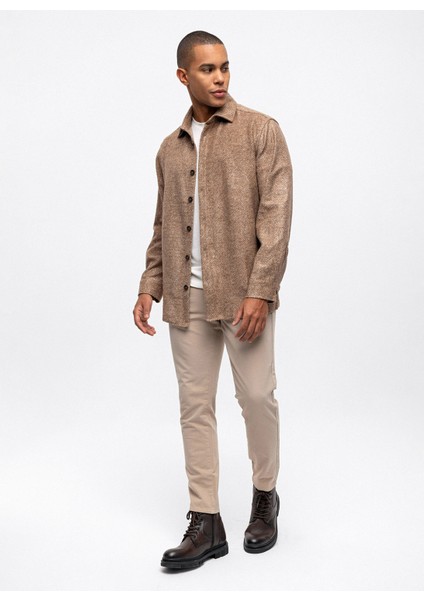 Oversize Klasik Yaka Kareli Haki Erkek Gömlek B33W22045