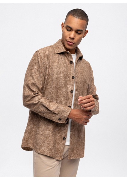 Oversize Klasik Yaka Kareli Haki Erkek Gömlek B33W22045 fiyatları