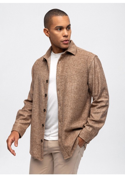 Oversize Klasik Yaka Kareli Haki Erkek Gömlek B33W22045 modelleri