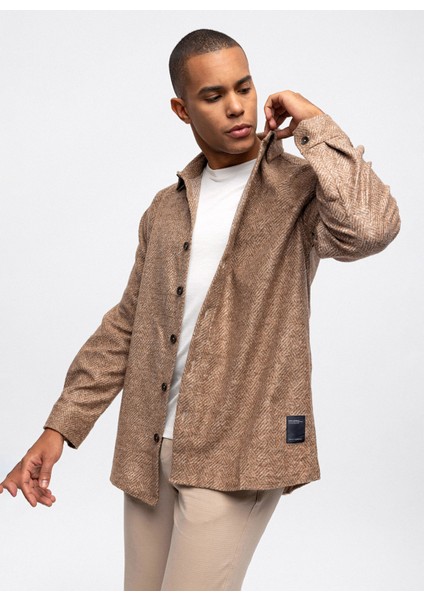 Oversize Klasik Yaka Kareli Haki Erkek Gömlek B33W22045 fırsatları