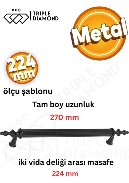 224 mm Metal Mat Siyah Çekmece Kulpları Mutfak Dolap Mobilya Kulpu 1 Adet ( 22.4 cm ) = 224 mm fiyatları