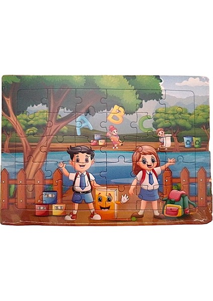 Puzzle Çocuk Eğitici Yapboz Neşeli Çocuklar Öğreniyor 30 Parça 27*19 cm