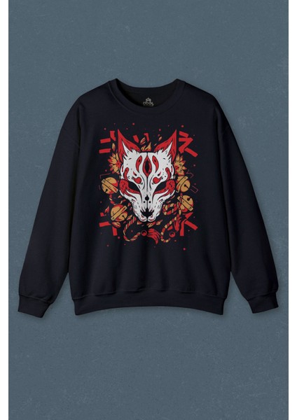 Kitsune Mask Japanese Japon Kültür Baskılı Unisex Sweat