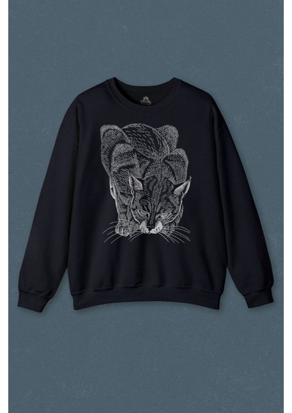 Kara Kedi Silüet Çizim Black Cat Bıyıklı Baskılı Unisex Sweat
