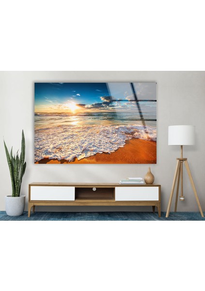 Sahil Deniz Kenarı Manzarası Temperli Cam Duvar Tablosu