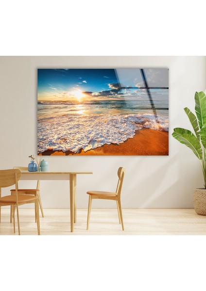 Sahil Deniz Kenarı Manzarası Temperli Cam Duvar Tablosu modelleri