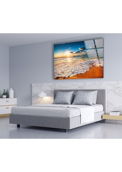 Sahil Deniz Kenarı Manzarası Temperli Cam Duvar Tablosu indirimleri