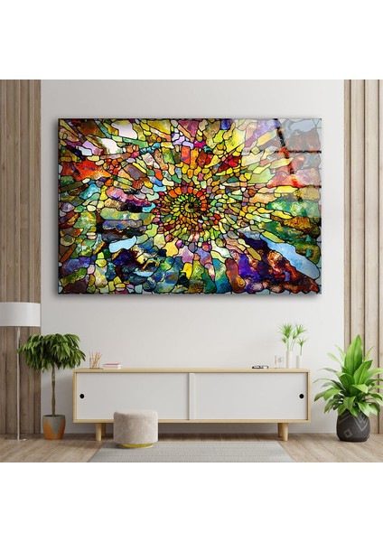 Renakli Fraktal Soyut Temperli Cam Duvar Tablosu