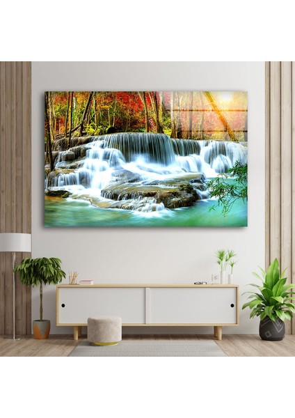 Şelale Doğa Manzarası Temperli Cam Duvar Tablosu