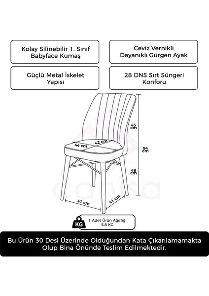 Nuna Serisi 1 Adet Mutfak Sandalyesi Babyface Kumaş Ceviz Gürgen Ayaklı Sandalye