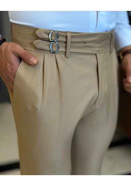 Italyan Kesim Kemerli Pileli Erkek Kumaş Pantolon Hardal T5821 modelleri