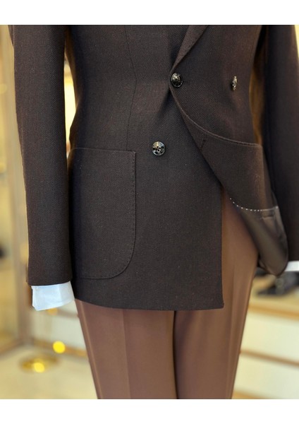 Italyan Stil Slim Fit Kruvaze Erkek Ceket Kahverengi T10969 modelleri