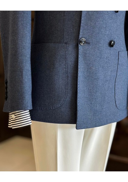 Italyan Stil Slim Fit Kruvaze Erkek Ceket Mavi T10973 modelleri