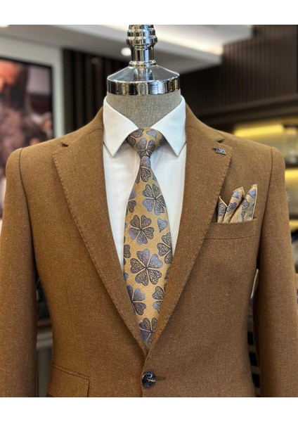 Italyan Stil Slim Fit 8 Drop Mono Yaka Erkek Ceket Camel T10982 fiyatları