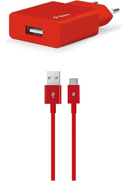 2SCS20CK Smartcharger Kırmızı Seyahat Sarj Aletı 2.1A + Type-C Kablo