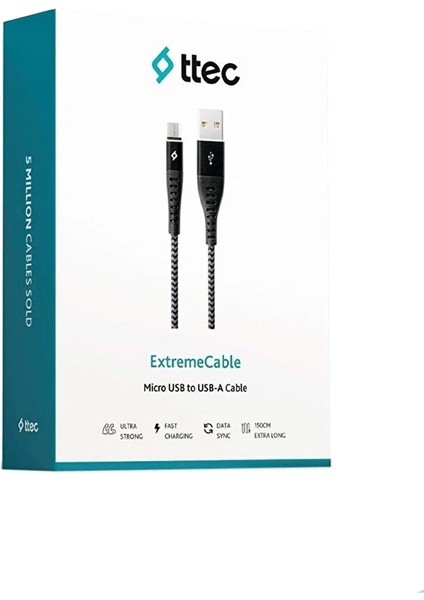 2DKX03MS Extremecable Ekstra Dayanıklı Mıcro USB Sarj Kablosu Sıyah