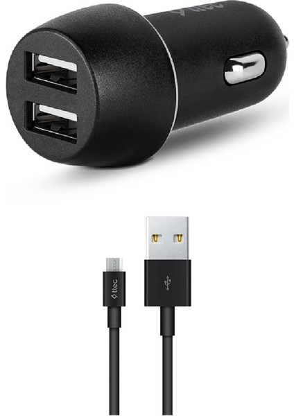 2CKS21MS Smartcharger Duo 3.1A Arac Sarj Aletı Cıft USB + Mıcro USB Kablo Sıyah