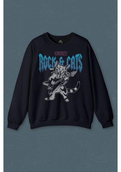 Meowtallica Rock Cat Metallica Gitar Kedi Kısa Kollu Baskılı Baskılı Unisex Sweat