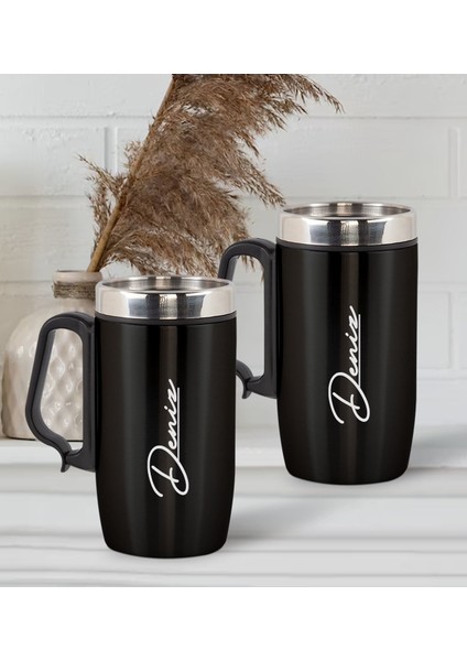Gift Kişiye Özel Deri Çantalı Siyah Seyahat Termosu ve Ikili Termos Mug Hediye Seti -2 fiyatları