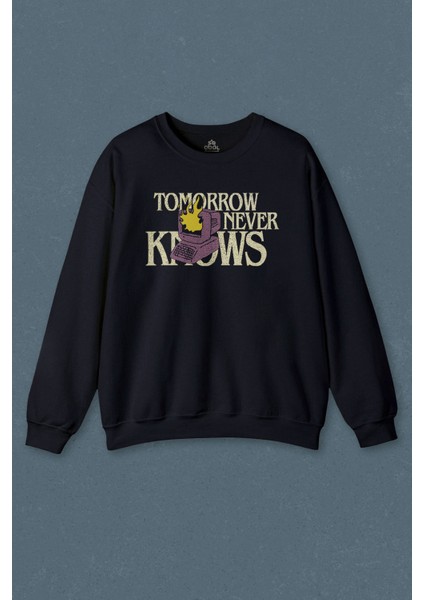 Unisex Sweatshirt Tomorrow Never Knows Y2K Future Vintage Sokak Siyah Baskılı Sweat