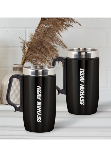 Gift Kişiye Özel Deri Çantalı Siyah Seyahat Termosu ve Ikili Termos Mug Hediye Seti -1 fiyatları