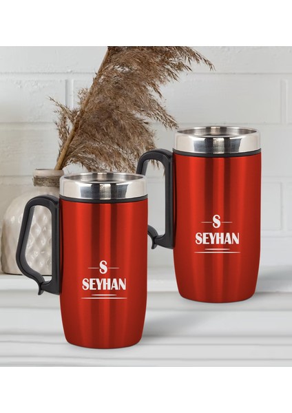 Gift Kişiye Özel Deri Çantalı Kırmızı Seyahat Termosu ve Ikili Termos Mug Hediye Seti - 7 fiyatları
