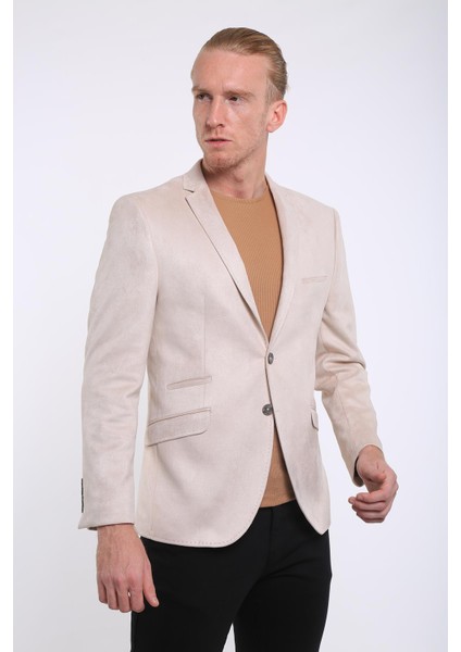 Intersivin 6 Drop Slim Fit Süet Dokulu Tam Astar Blazer Erkek Tek Ceket