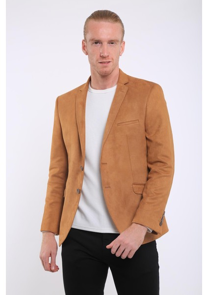 Intersivin 6 Drop Slim Fit Süet Dokulu Tam Astar Blazer Erkek Tek Ceket