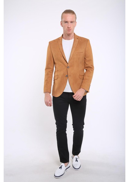 Intersivin 6 Drop Slim Fit Süet Dokulu Tam Astar Blazer Erkek Tek Ceket