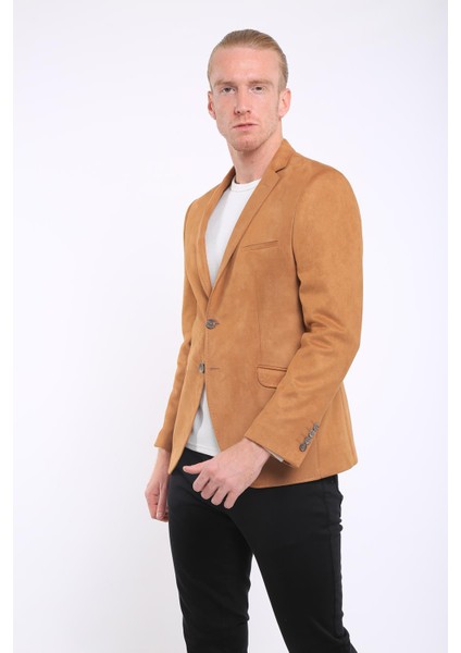 Intersivin 6 Drop Slim Fit Süet Dokulu Tam Astar Blazer Erkek Tek Ceket