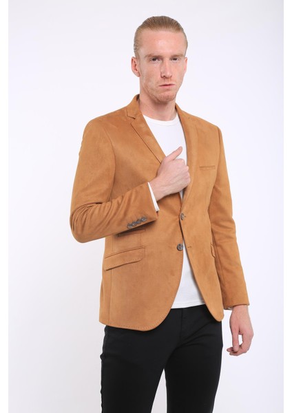 Intersivin 6 Drop Slim Fit Süet Dokulu Tam Astar Blazer Erkek Tek Ceket