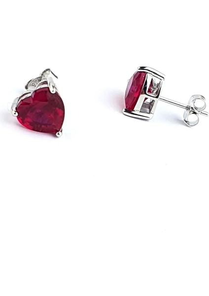 Sky Diamond Red Creative Rubies 925 Ayar Gümüş Kalp Küpe
