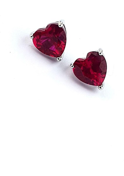 Sky Diamond Red Creative Rubies 925 Ayar Gümüş Kalp Küpe fiyatları