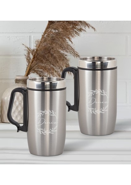 Gift Kişiye Özel Deri Çantalı Krom Seyahat Termosu ve Ikili Termos Mug Hediye Seti - 5 fiyatları