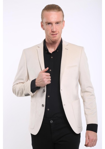 Intersivin 6 Drop Slim Fit Kadife Tam Astar Blazer Erkek Tek Ceket