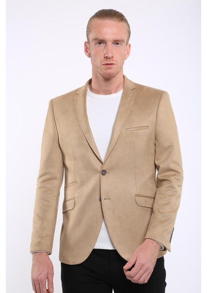 Intersivin 6 Drop Slim Fit Süet Dokulu Tam Astar Blazer Erkek Tek Ceket