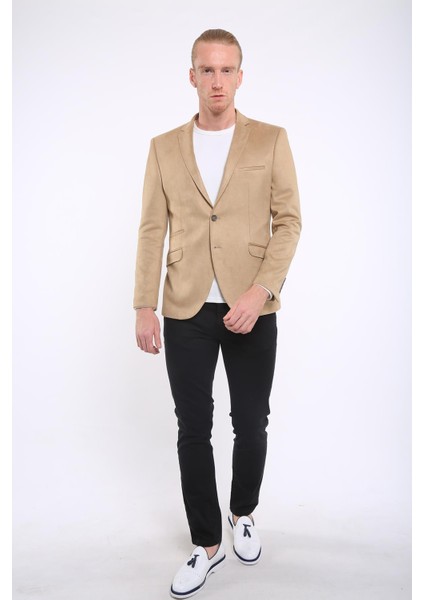 Intersivin 6 Drop Slim Fit Süet Dokulu Tam Astar Blazer Erkek Tek Ceket