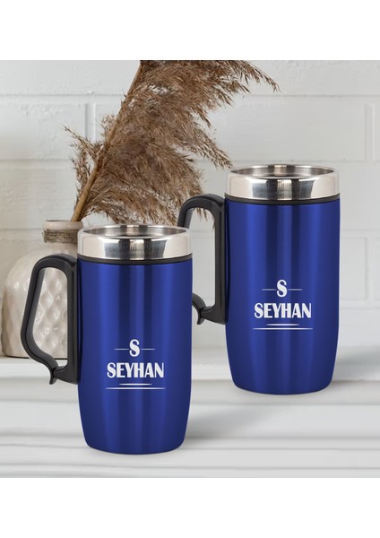 Gift Kişiye Özel Deri Çantalı Mavi Seyahat Termosu ve Ikili Termos Mug Hediye Seti -7 fiyatları