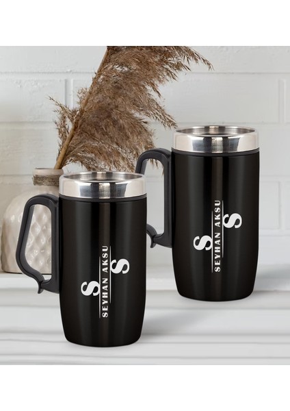 Gift Kişiye Özel Deri Çantalı Siyah Seyahat Termosu ve Ikili Termos Mug Hediye Seti -6 fiyatları
