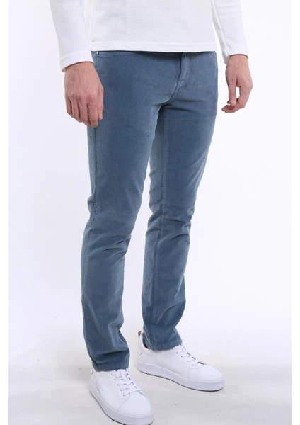 Slim Fit Pamuklu Lacivert Kadife Erkek Pantolon