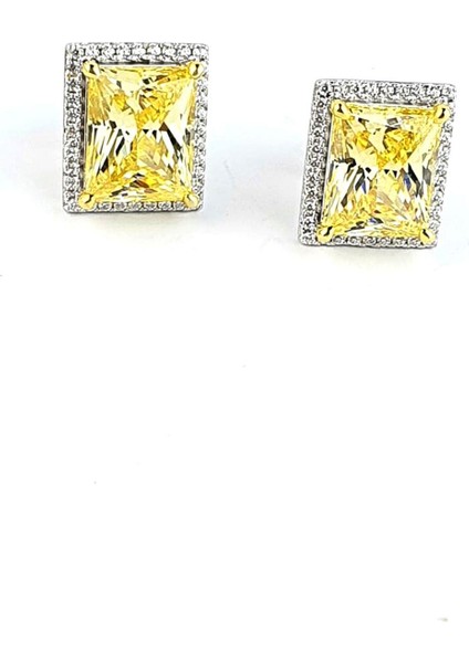 Sky Diamond Yellow Sitrin Taşlı 925ayar Gümüş Üzerine Beyaz Altın Kaplama Baget Tek Taş Küpe fiyatları