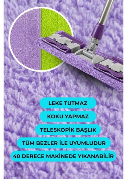 360 Derece Dönen Uzayabilen Saplı Mop Mor