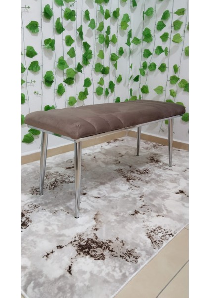 Krom Metal Ayaklı Metal Kasalı Sırtlı Mutfak Salon Antre Yatak Odası Balkon Puf Bank Oturak