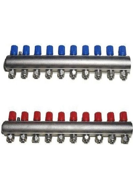 1" Kendinden Vanalı Kollektör 10 Ağızlı Set (Kırmızı - Mavi)
