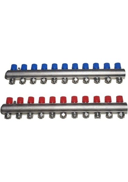 1" Kendinden Vanalı Kollektör 11 Ağızlı Set (Kırmızı - Mavi)