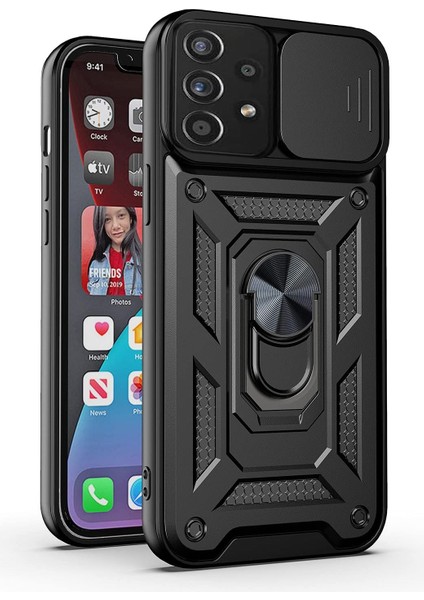 Samsung Galaxy A52S / A52 Kılıf Kamera Korumalı Sürgülü Yüzüklü Standlı