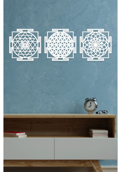 Ahşap Yaşam Çiçeği Sri Yantra Torus Nefesi Üçlü Dekoratif Tablo Duvar Süsü Ev Hediyesi 30 cm fiyatları