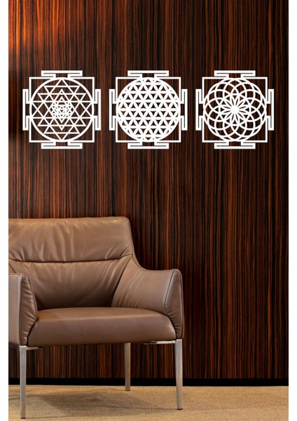 Ahşap Yaşam Çiçeği Sri Yantra Torus Nefesi Üçlü Dekoratif Tablo Duvar Süsü Ev Hediyesi 30 cm modelleri