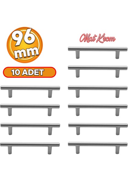 Gül Boylu Mobilya Mutfak Çekmece Dolap Kapak Kulpu Kulbu 96 mm Mat Krom Metal Kulpları 10 Adet