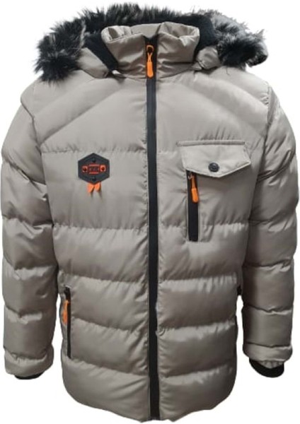 Es Booz E01347 Çocuk Erkek Kapüşonlu Kürklü Spor Mont - E01347 - Bej - ST01347-BEJ-15 Yaş